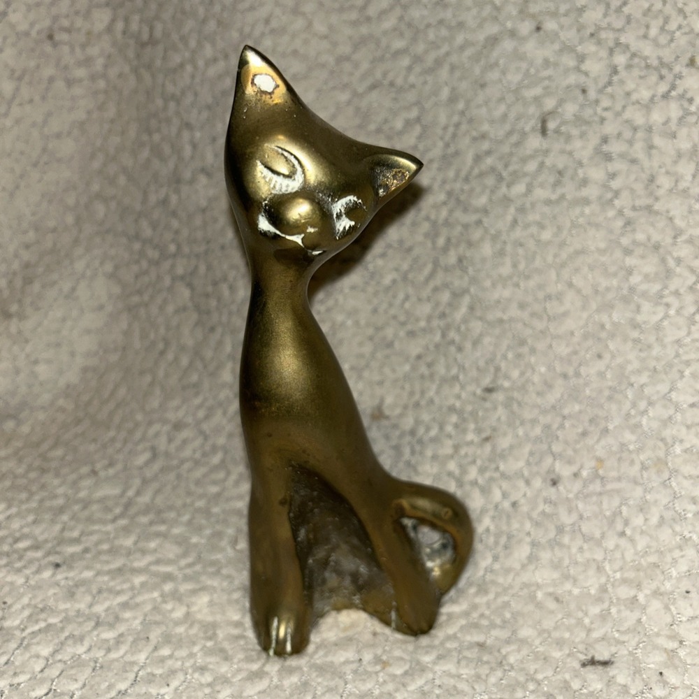 Vintage Brass MCM Cat Statue 6.5" Tall Siamese E3‎